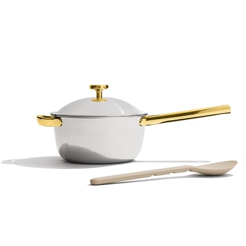 Our Place Mini Titanium Perfect Pot Pro | 2.75 Qt Cooking Pot with Lid & Silicone Spoon | PFAS-Free Nonstick, Fully-Clad Tri-Ply Stainless Steel & Aluminum | Induction & Oven-Safe up to 750°F | Gold