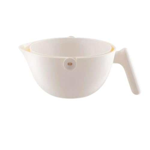 Schevem Küchensieb, Schüssel-Set, Siebkorb Kippbares Sieb herausnehmbar 2 tlg. Nudelsieb Abtropfsieb Obst Gemüse Waschschüssel doppellagige Schüssel mit Griff (Cremeweiß)