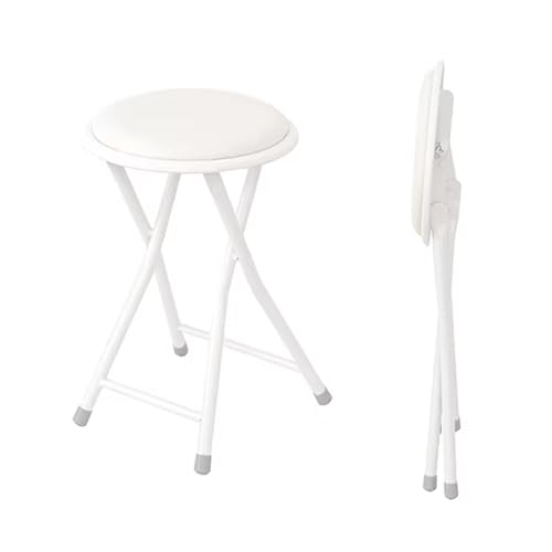 Pack de 2 Silla Plegable Camping Pequeña Ahorra Espacio Taburete Plegable Cocina Bajo Metalico no Requiere Montaje para Cocinas Terrazas Eventos y Camping(White)