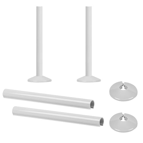 2 Pcs Radiator Pipe Covers White with Collars 15 x 200 mm Snap-On Silicone Pipe Sleeves and Radiator Pipe Collars PVC Pipe Cover Caps for Radiators and Heating Pipes