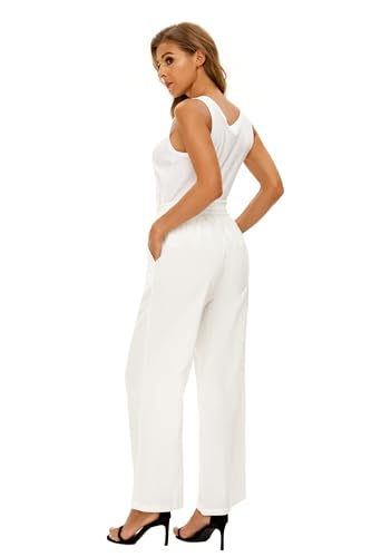 LNX Linen Pants for Women High Waisted Wide Leg Drawstring Casual Loose Pants with Pockets4