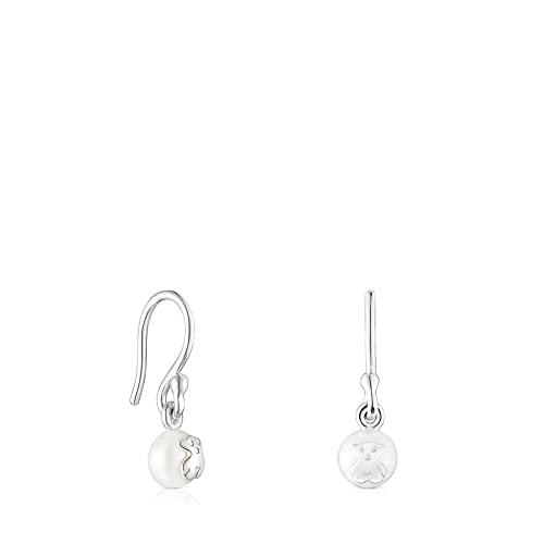 TOUS Pendientes de Plata de Primera Ley para Mujer con Perla y Motivo Oso de 4.5 mm con Cierre de Gancho, Elegante y Clásico, Colección Icon Pearl