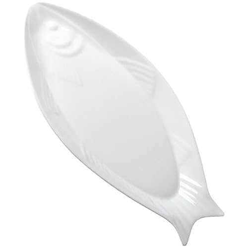 Hemoton Ceramic Fish Platter Oval Fish Plate White Oval...