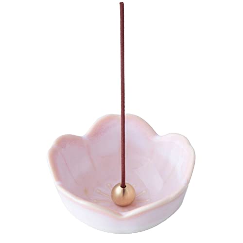 Asayu Japan Mini Sakura Flower Incense Holder For Sticks 4.9 Inch (126 Mm), Traditional Made In Japan Small Ceramic Ash Catcher & Dettachable Brass Incense Burner Stand Set (Cherry Blossom Pink) #TOP14