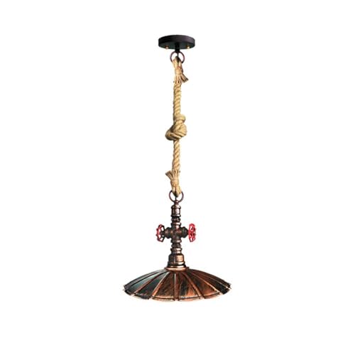 Lampe suspendue industrielle en tuyau d'eau et corde de chanvre vintage