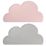 OnIUeZky 2PCS Table Mat Kids Placemat Silicone Heat Resistant Non Slip Reusable Cloud Shape for Baby Toddler Restaurant Travel.