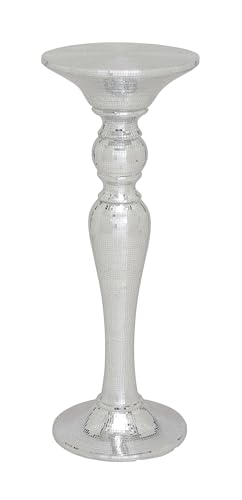 Deco 79 Polystone Round Pedestal Table with Mosaic Mirror Inlay, 14' x 14' x 36', Silver