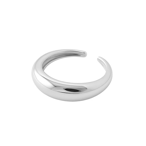 Bague ronde ouverte argent sterling avec dôme bicolore rhodié anti-ternissement