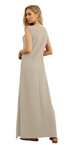 Image of GRECERELLE 2026 Women Year-Round Casual Round Neck Loose Split Wrinkle-Free Long Maxi Vacation Dress with Pockets (XXS-4XL)