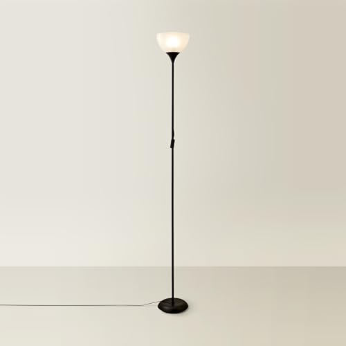 MiniSun | Modern Gloss Black Uplighter Floor Lamp with a White Shade | Floor Lamps & Torchieres, Home Décor & Improvement Essential