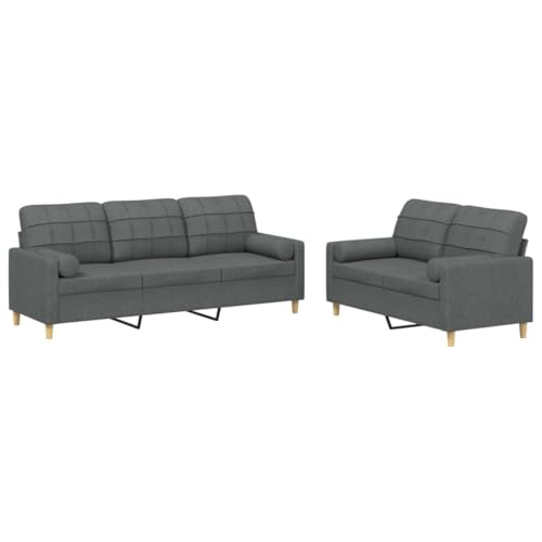 ZEYUAN 2-TLG. Sofagarnitur mit Kissen Dunkelgrau Stoff, Sofa Mit Relaxfunktion, Couchgarnitur, Wohnzimmer Sofa, Couch, Sofa Set 3201323 – Bild 4