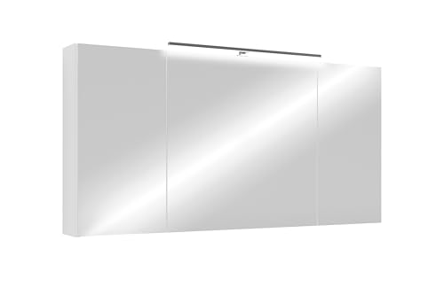 byLIVING Spiegelschrank Spree/Korpus matt weiß mit Spiegeltüren/Hängeschrank mit Soft-Close-Funktion/Inklusive LED-Beleuchtung/Badschrank mit Stecker- und Schalterdose/B 120, H 60, T 20 cm (Weiß)