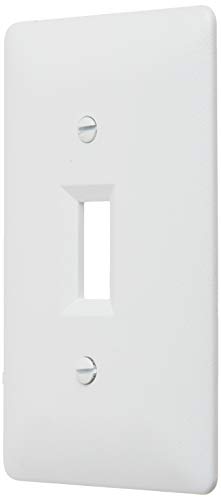 Image of TayMac MW2000W Masque 2000 Series 1-Gang Nonmetallic Decorator Style Duplex Cover-Up Wall Plate, White, 5-Pack & TayMac 4000W Paintable Single Toggle Light Wall Plate Cover, White, 1-Gang