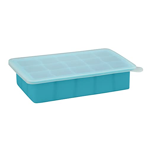 Image of green sprouts Fresh Baby Food Freezer Tray | Perfectly portioned for baby's first feedings | Clear lid for covering food & stacking trays, Flexible for easy removal, Dishwasher safe, Aqua