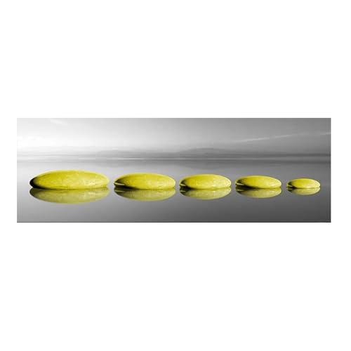 Affiche nordique 20x60cm avec cadre, peinture sur toile paysage noir et blanc pierre jaune