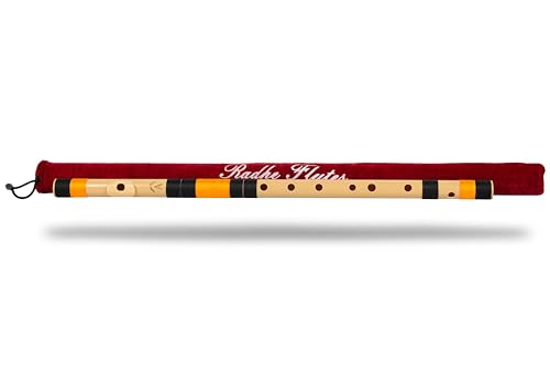Image of Radhe Flutes | A Natural Right Handed Base Bansuri | Black & Orange| Tuned With Tanpura A=440Hz | PVC Flute + Velvet Cover + Hindi & English Flute Lessons