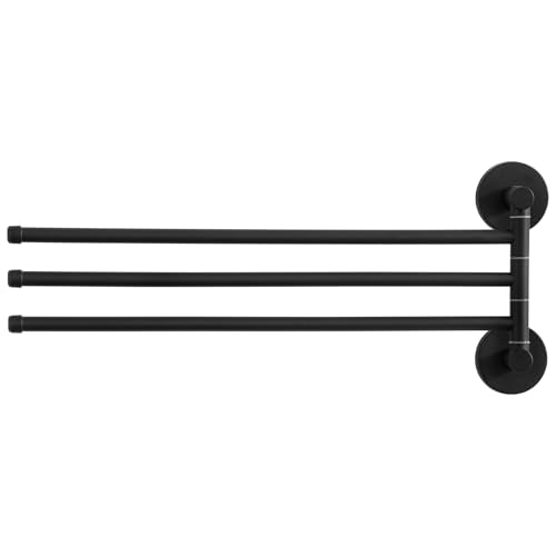 Auralum Portasciugamani senza foratura/con foratura, 2 in 1, in acciaio inox, può trasportare 5 kg, da parete 42 cm, a due bracci per bagno, cucina (Portasciugamani girevole - Nero - Tre colpi)