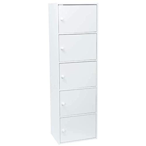 WERKA PRO - 9679 - Meuble de rangement - 133 x 40 x 29 cm - Blanc - 5 Portes - Livré en Kit