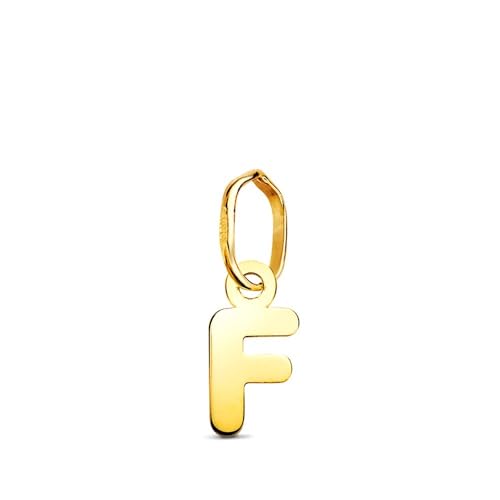 Colgante letra F en oro de 18k de 8.4mm con acabado liso brillante
