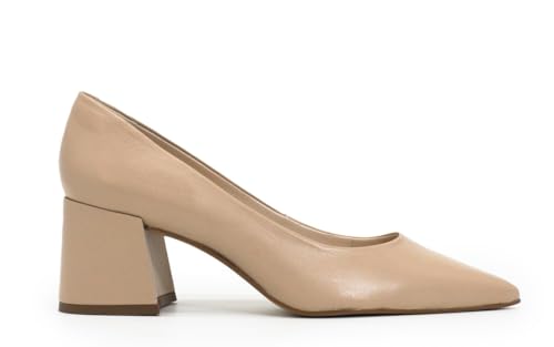 Scarpin Clássico Polo London Club em Couro Confort Salto Baixo Bloco leve e confortável (Nude, BR, Adulto, Numérico, 37)