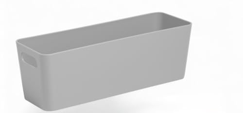 Home Fittings ® Wham Studio Rectangular Basket 30 x 10 x 10cm Manhattan Grey Plastic Studio Storage Baskets Organizers With Handles for Cupboard, Bathroom, Office, Makeup Storage