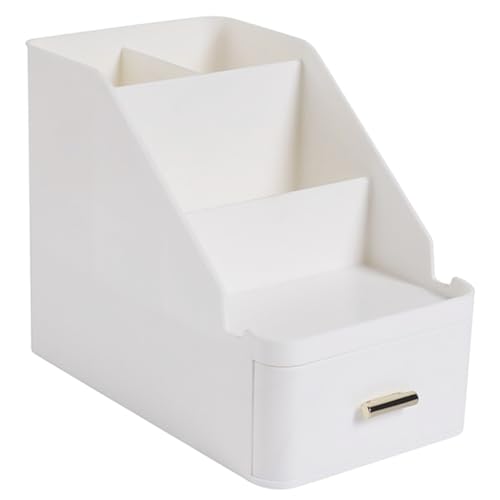 FRCOLOR 多機能引き出し付きデスク収納ボックス 大容量文房具オーガナイザー ペン立て付き 卓上整理整頓 省スペース設計 ホワイト 家 オフ