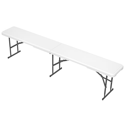 Outsunny Banco de Jardín Plegable Banco Exterior de 3 Plazas con Marco de Acero Carga 360 kg para Patio Terraza Balcón Camping 183x28x43 cm Blanco