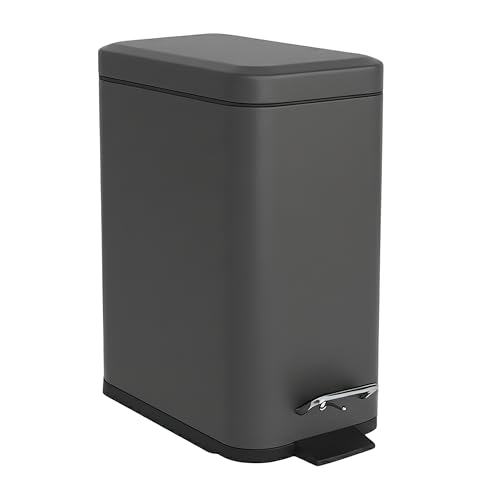 Relaxdays Poubelle de Salle de Bain, 5 l, Seau cosmétique avec Soft-Close, Design Mat, Poubelle à pédale, Gris foncé