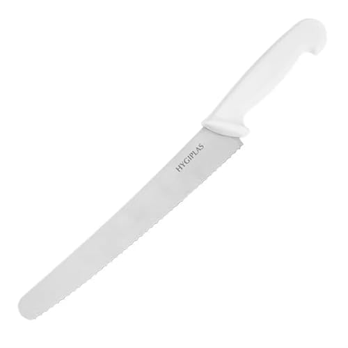 Hygiplas Serrated Pastry Knife White 25.4cm - Strong and Durable Stainless Steel Blade Kitchen Knife for Dairy FX127