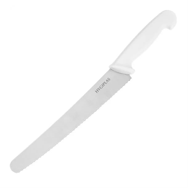 Hygiplas Serrated Pastry Knife White 25.4cm - Sharp Stainless Steel Blade Dishwasher Safe FX127
