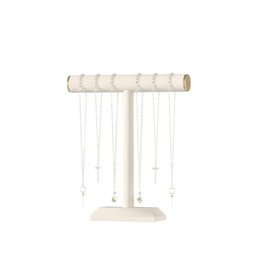 Julysky T-Bar Necklace Holder Stand,Necklace Display Stand for Selling,Necklace Organizer for Women,Necklace and Bracelet Hanger,Jewelry Stand,Necklace Storage Stand,Necklace Tree?Beige?