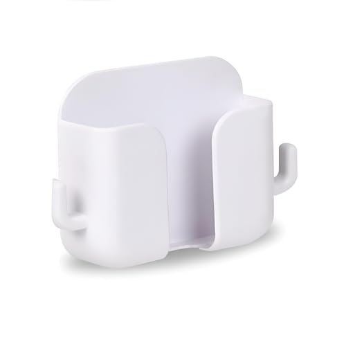 Image of LikeStar Premium Multi-Functional Wall Phone Holder | No-Drill Sticky Stand with Hook for Charging & Storage | Self-Adhesive Wall Phone Holder with Hook | for Bedroom, Office, Bathroom - White