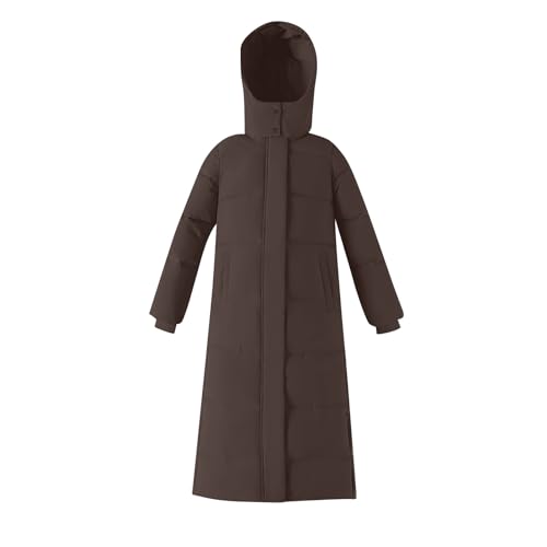 Generisch Wintermantel Damen Lang Winterjacke Dicke Steppjacke Warm Daunenjacke Winter Steppmantel Winddicht Damenmantel Parka Outdoorjacke Frauen Mantel Große Größen Extra Lange Daunenmantel Braun XL