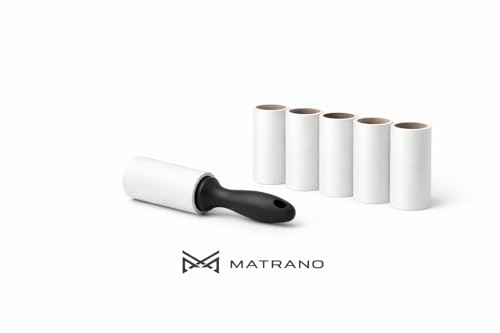 MATRANO Fusselroller Set 7-teilig – 1 Griff + 6 Rollen – Starke Klebkraft gegen Tierhaare & Fusseln – Kleiderrolle für Haushalt, Sofa & Auto