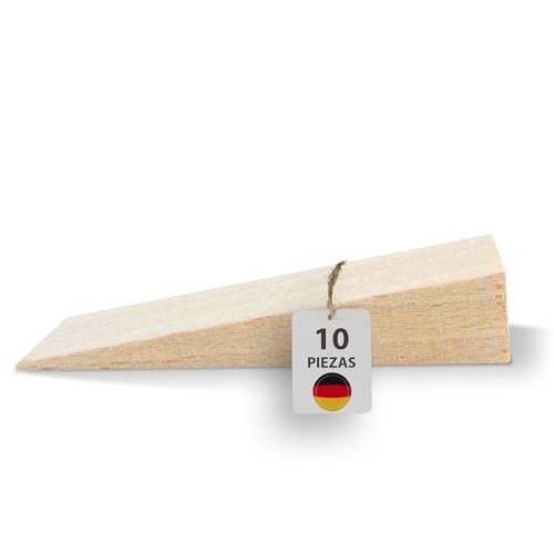 haggiy cuña de madera dura - juego de cuñas de madera - cuñas de haya natural - tope de puerta - ideal para muebles, montaje, bricolaje -(LxAxAlt.) 65 x 20 x 12 mm (10 Unid.)