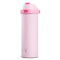 24 oz Insulated Water Bottle for Sports: Meoky Stainless Steel Water Bottle with 2-in-1 Straw and Spout Lid - Leak Proof, Cold for 24 Hours, Fits in Car Cup Holder, BPA-Free for Women Travel, Blush