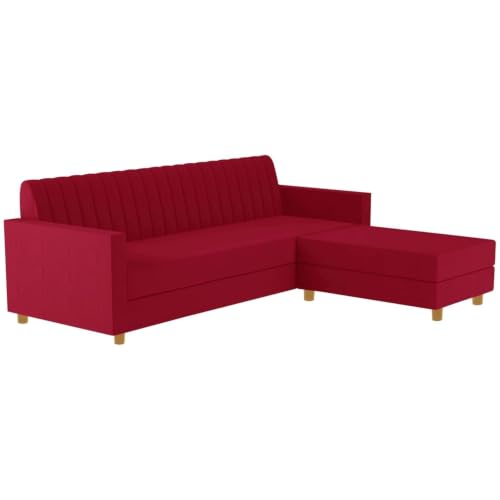 Image of Rosebell 3 + 1 Four Seater - Wooden L Shape Convertible Sofa Set for Living Room Furniture Set Upholstery-Velvet Fabric, Modular Sectional Couch for Home & Office - Red