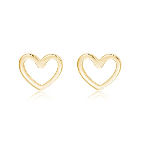 Reffeer Solid 925 Sterling Silver Open Heart Earrings Stud for Women Teen Girls Cute Heart Stud Earrings Hypoallergenic