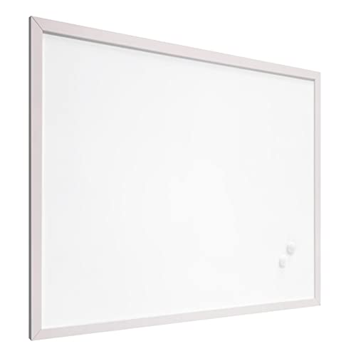RAYLU PAPER - Magnetisches Whiteboard mit Holzrahmen, weiß, trocken abwischbare Wandtafel, inklusive zwei Magneten zum Aufhängen von Notizen und Fotos (60 x 45 cm)