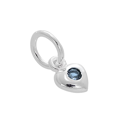 Image of TheCharmWorks Sterling Silver & Aquamarine CZ Crystal March Birthstone Heart Charm