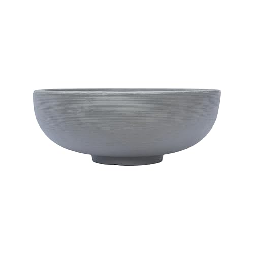 Crescent Garden Large Outdoor Planter Bowl – Double-Walled Resin Pot with Drain Hole for Water Gardens, Fountains, Decorative Landscaping - 30' W x 12' H (Weathered Concrete)