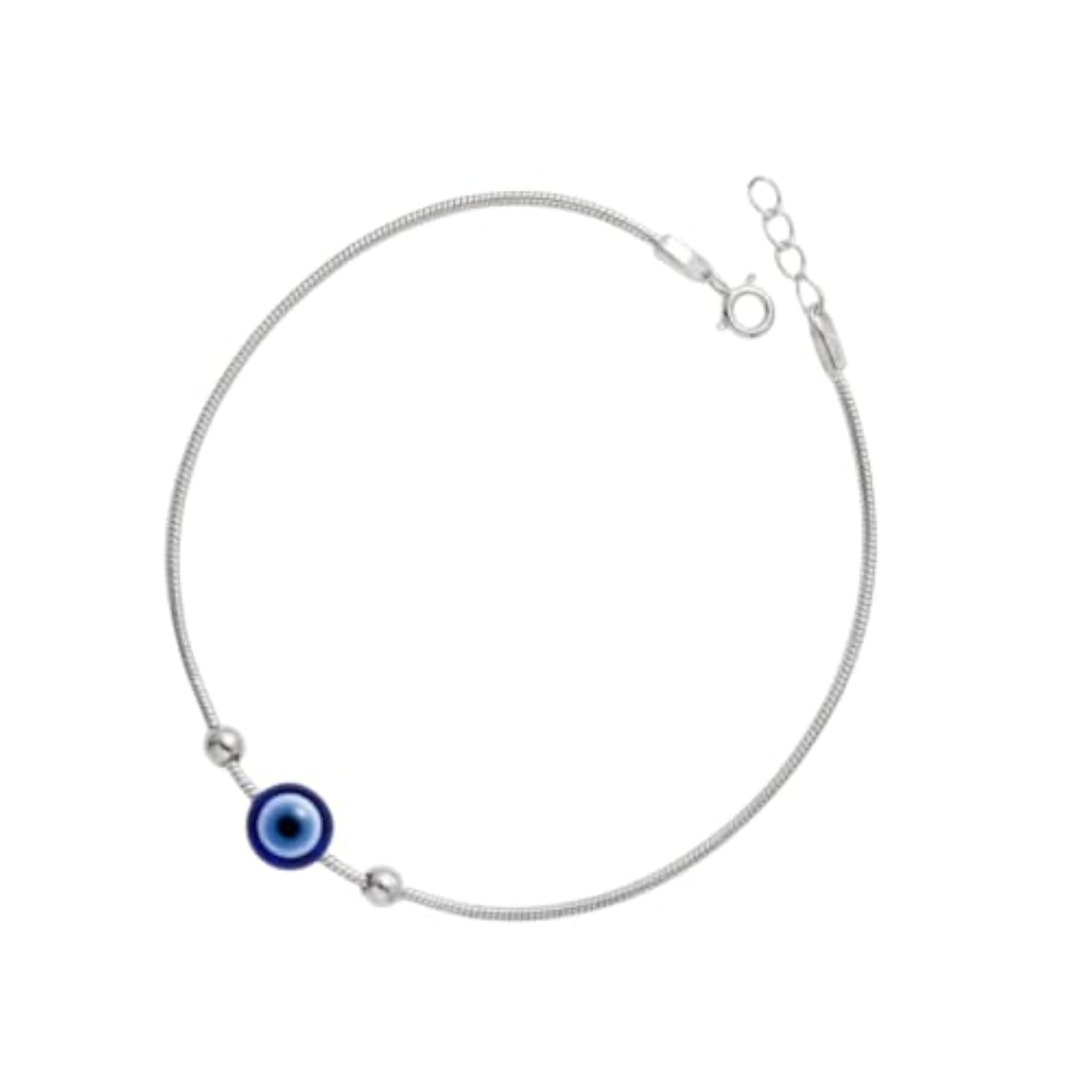 925 Sterling Silver Evil Eye Bracelet with Blue Nazar