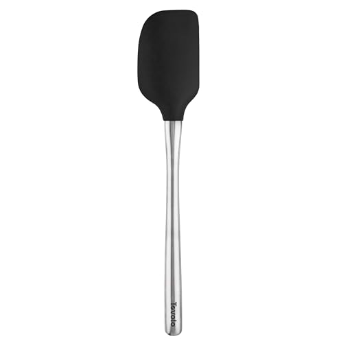 Tovolo Flex-Core Silicone Spatula Metal Handle for Scraping Bowls Mixing and Baking, Dishwasher Safe Heat Resistant Stainless Steel Silicone Spatula for Cast Iron and Nonstick Cookware, Black