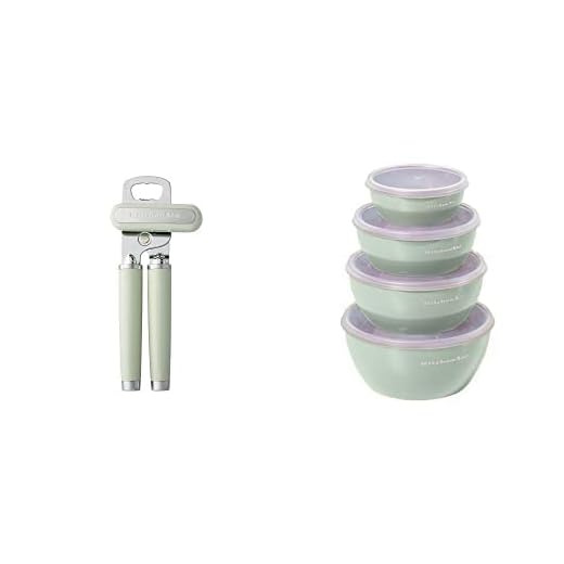 KitchenAid Classic Multifunction Can Opener / Bottle Opener, 8.34-Inch, Pistachio & Prep Bowls with Lids, Set of 4, Pistachio