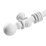 Loch & Skye Wooden Curtain Pole Set Fixed Length Premium Quality Beechwood 28mm Diameter with Finials, Rings & Brackets Wooden Rail Pole for Window & Eyelet Curtains (White, 120cm)