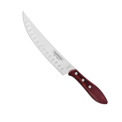 Faca para Carne Butcher Tramontina com Lâmina em Aço Inox e Cabo em Madeira Tratada Polywood Vermelho 8'