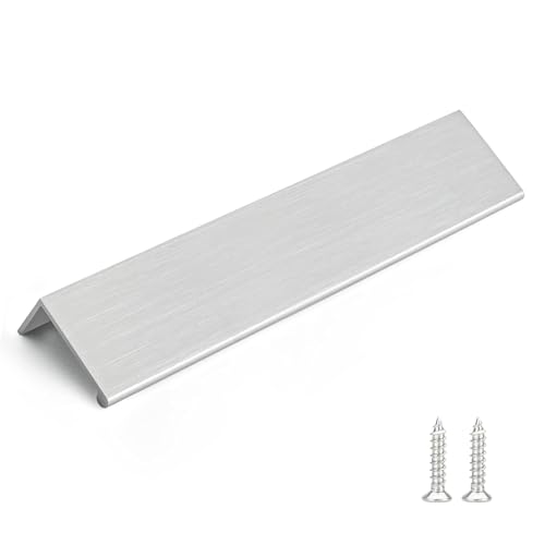 Image of Rergy 10 Pack 7-1 /2 inch Cabinet Pulls Brushed Nickel Finger Pulls for Cabinets | Aluminum Alloy Silvery Edge Pulls Modern Cabinet Handles for Kitchen, Cupboard, Drawers, Dressers, Screws Included