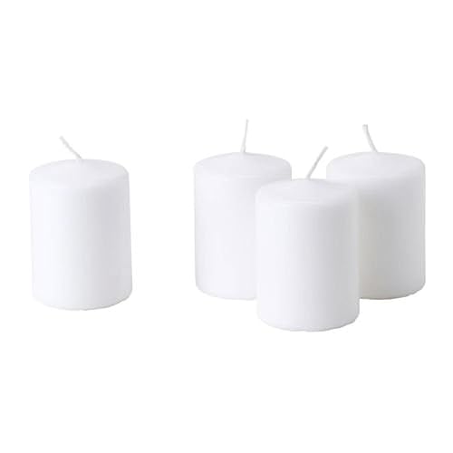 HEMSJÖ Unscented Block Candle, White, Pack of 4, Diameter: 6 cm Height: 8 cm Burning time: 15 hr.