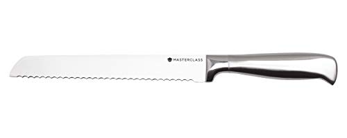 MasterClass Brotmesser, Deluxe Edelstahl, langlebiges Brotmesser mit Wellenschliff, 20cm (8'), Hängepackung, Silber