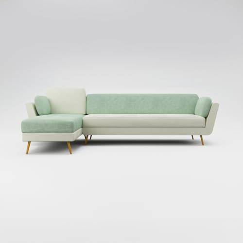 Image of Nuvola Air Premium Latex Fabric Sofa | 3, 4 & 5 Seater Options | 2 & 3-Toned Variants | Ultra-Soft Deep Seating Comfort | Modern Living Room Sofa | 3-Year Warranty (Mint Green and White, LHS, 5)